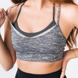 ZYIA Gray Space Dye Strappy Luxe Layered Sports Bra Padded Large‎